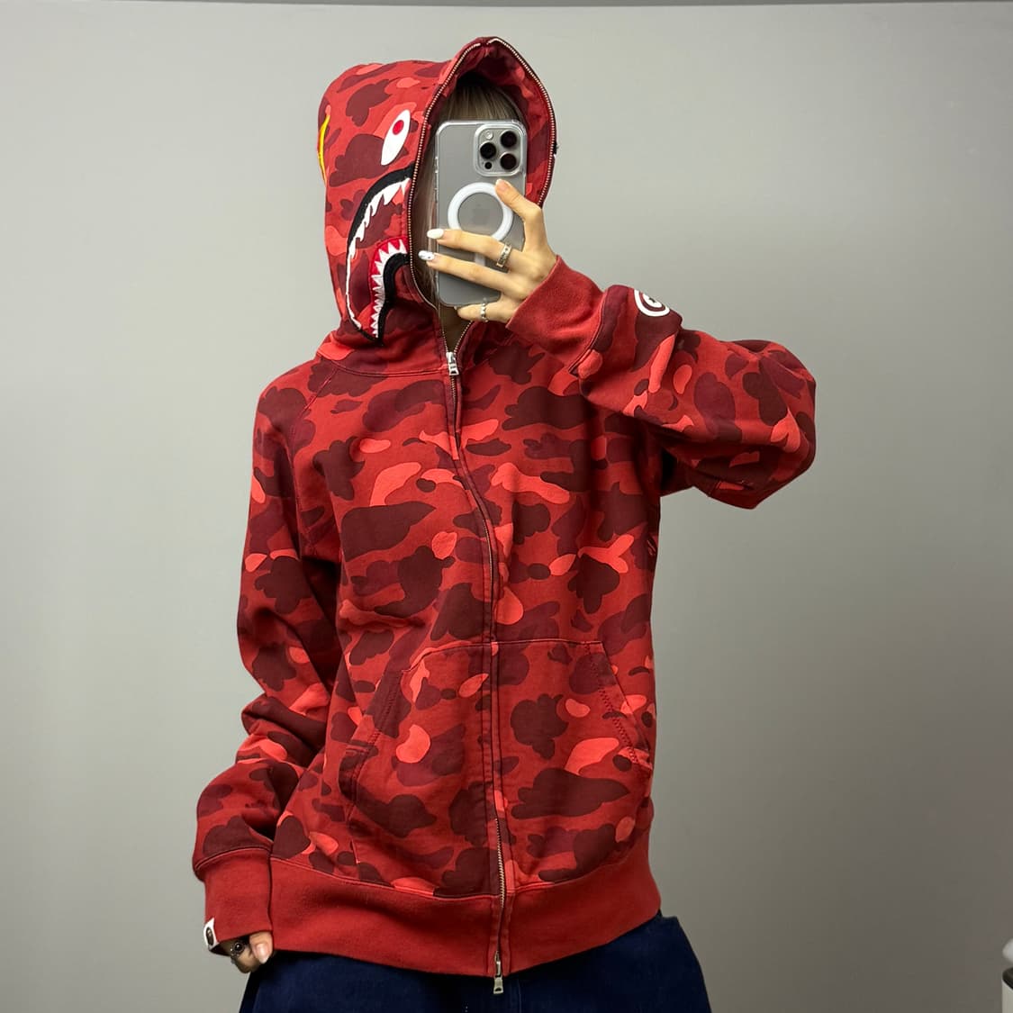 BAPE 베이프 퍼스트 카모 적계 샤크 풀집업 후디 상품이미지2