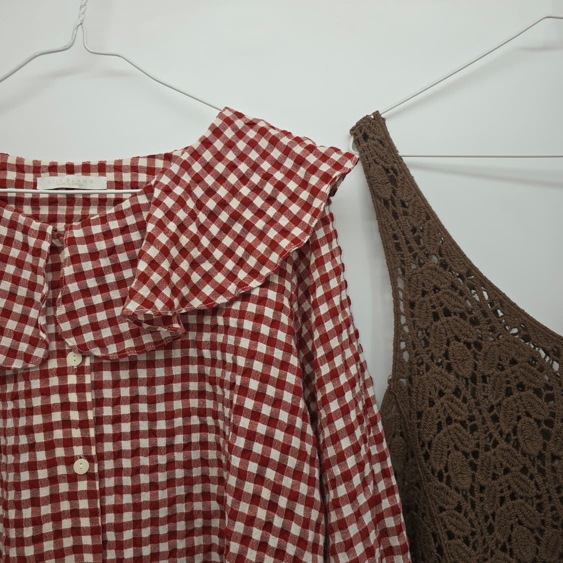 체크 블라우스 + 뜨개 조끼 코디 세트 상품이미지6