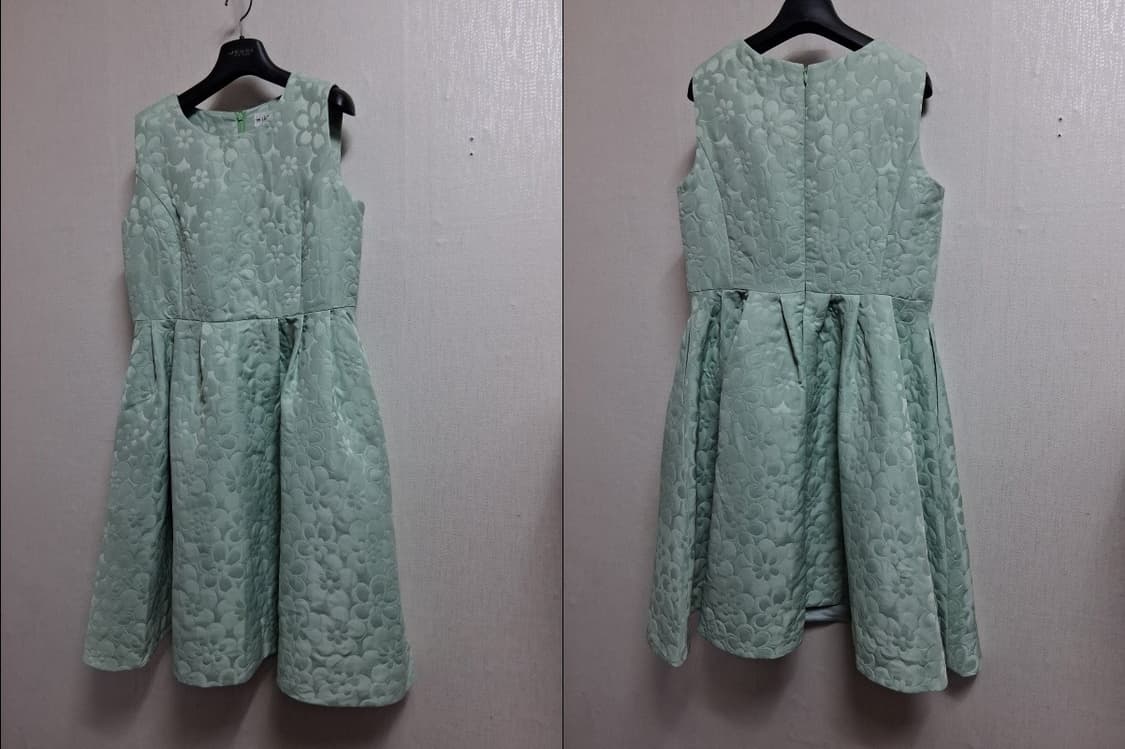 일본빈티지 mikiflle 입체플라워 패턴 민트 민소매원피스 하객룩원피스 상품이미지3