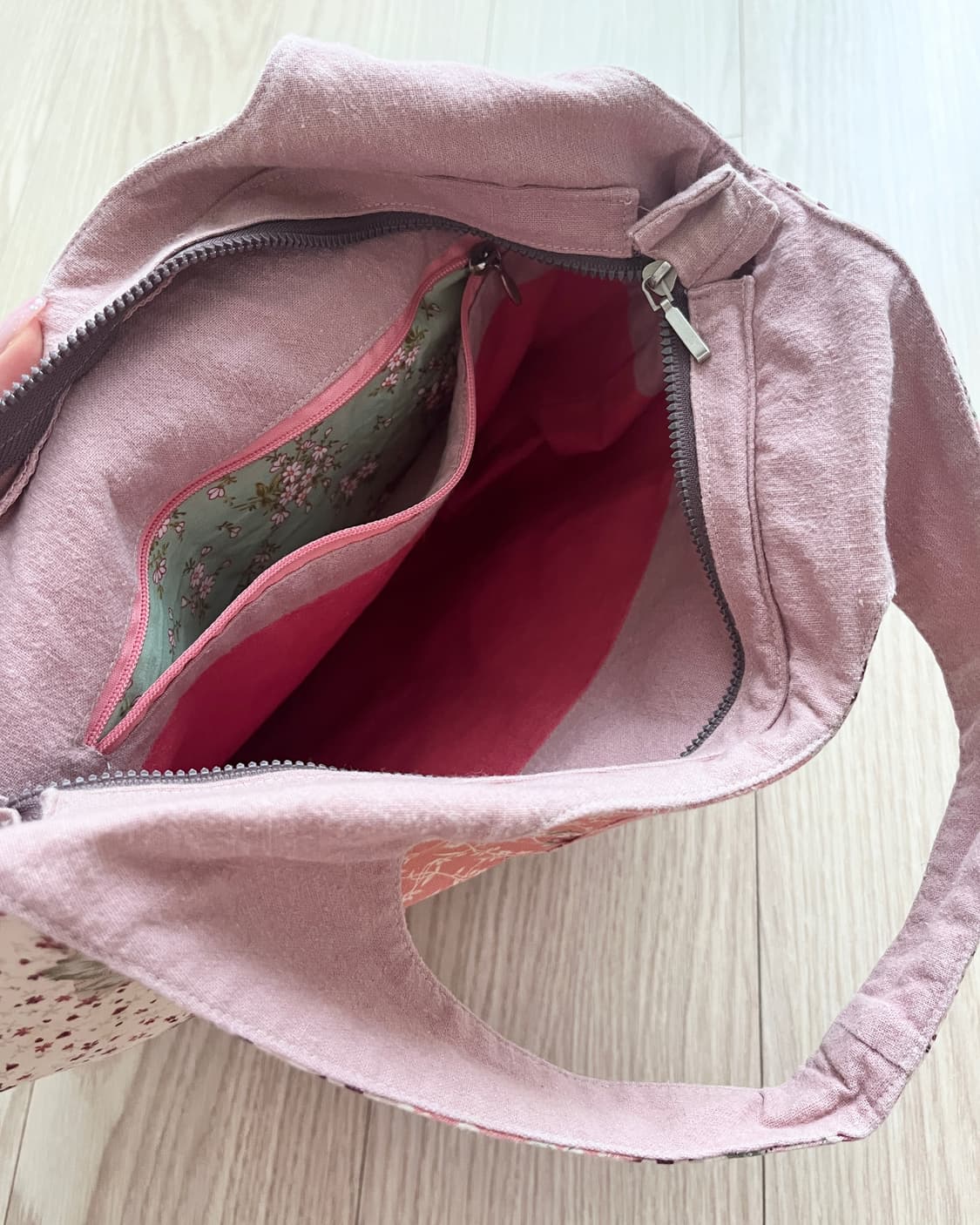 핑크 꽃 패턴 토트백 상품이미지4