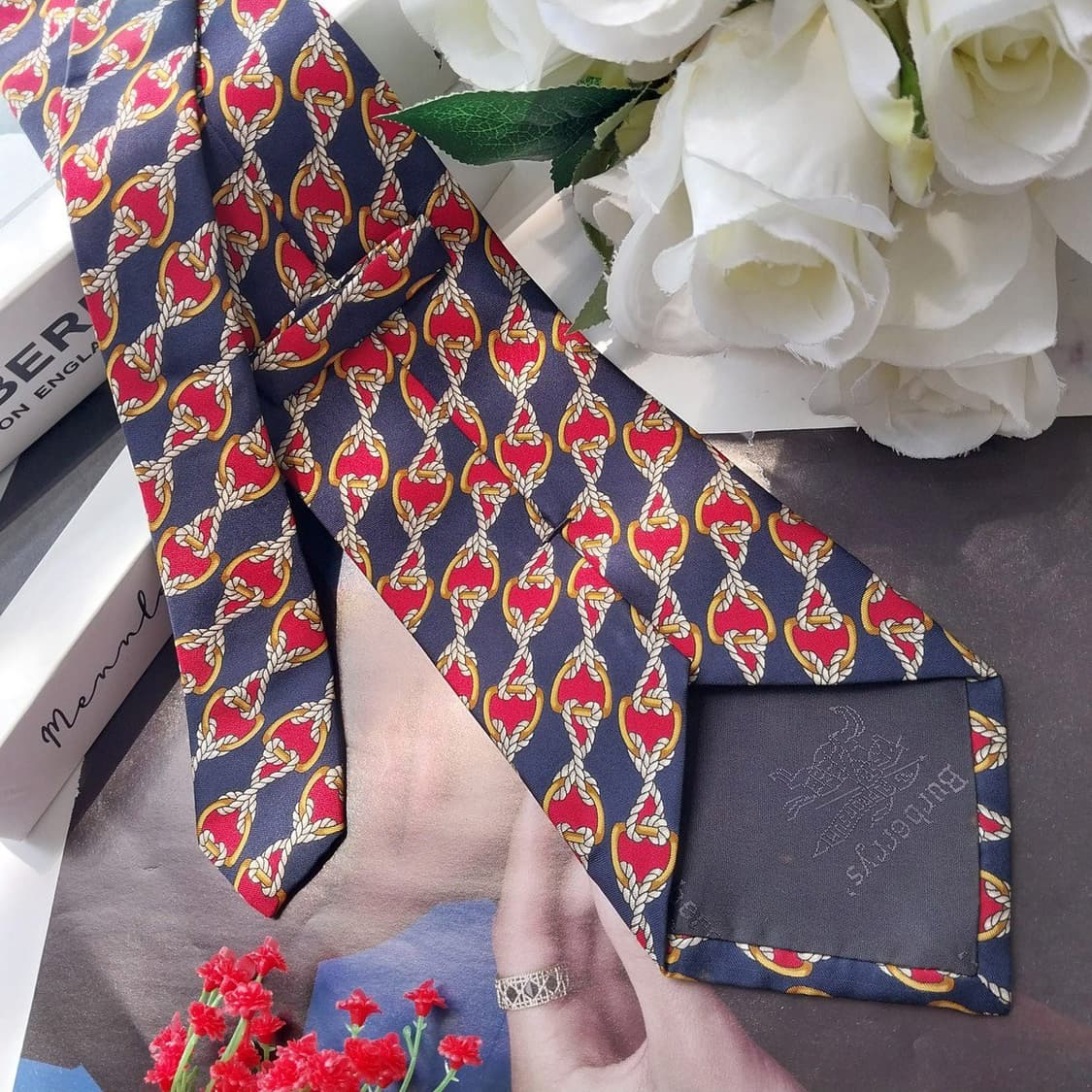 버버리 네이비 로프 링 모티브 넥타이 9.9cm A~B등급 K2965
 상품이미지5