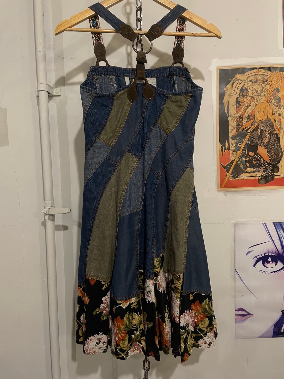 플라워 스웨이드 패치워크 데님 원피스 모리 오리엔탈 상품이미지4