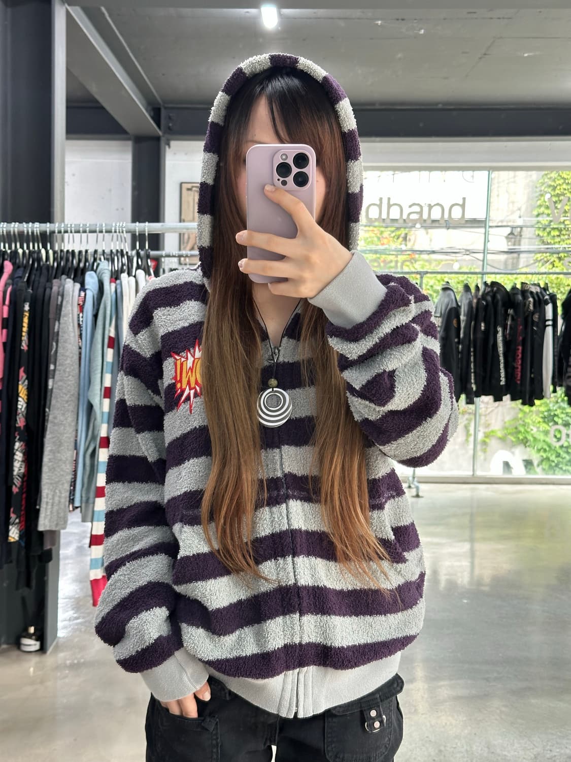 히스테릭글래머 스트라이프 플러피 후드집업 상품이미지1