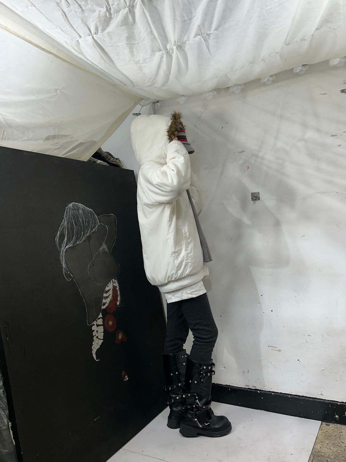 피코 화이트 울프죠 리버시블 y2k 갸루 퍼 후드 자켓 M 상품이미지3