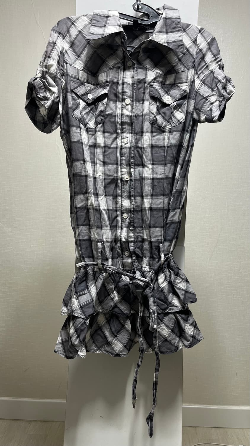 빈티지 무채색 체크 캉캉 원피스 상품이미지1