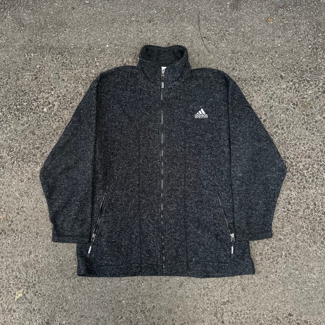90s 아디다스 올드스쿨 스펠아웃 오버핏 차콜 후리스 점퍼 XL 상품이미지4