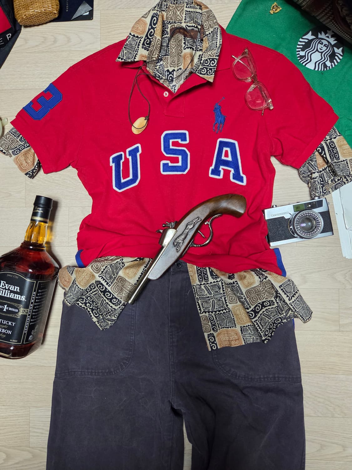 (1회 착용)폴로 랄프로렌 블루 레드 usa 카라티 반팔 티셔츠 상품이미지4