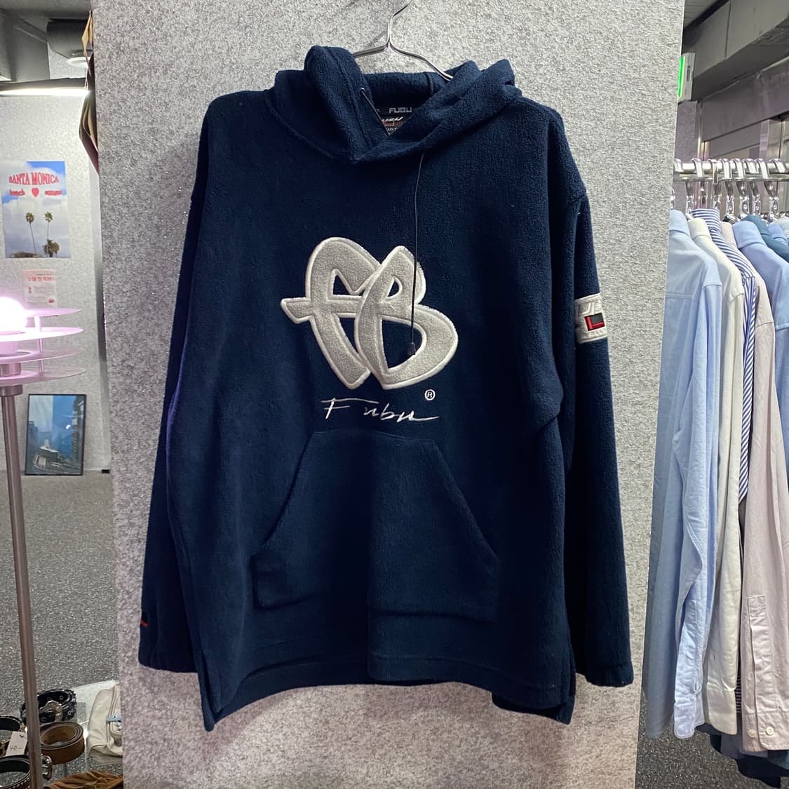 후부 빅로고 플리스 네이비 후드티 B3545 상품이미지2