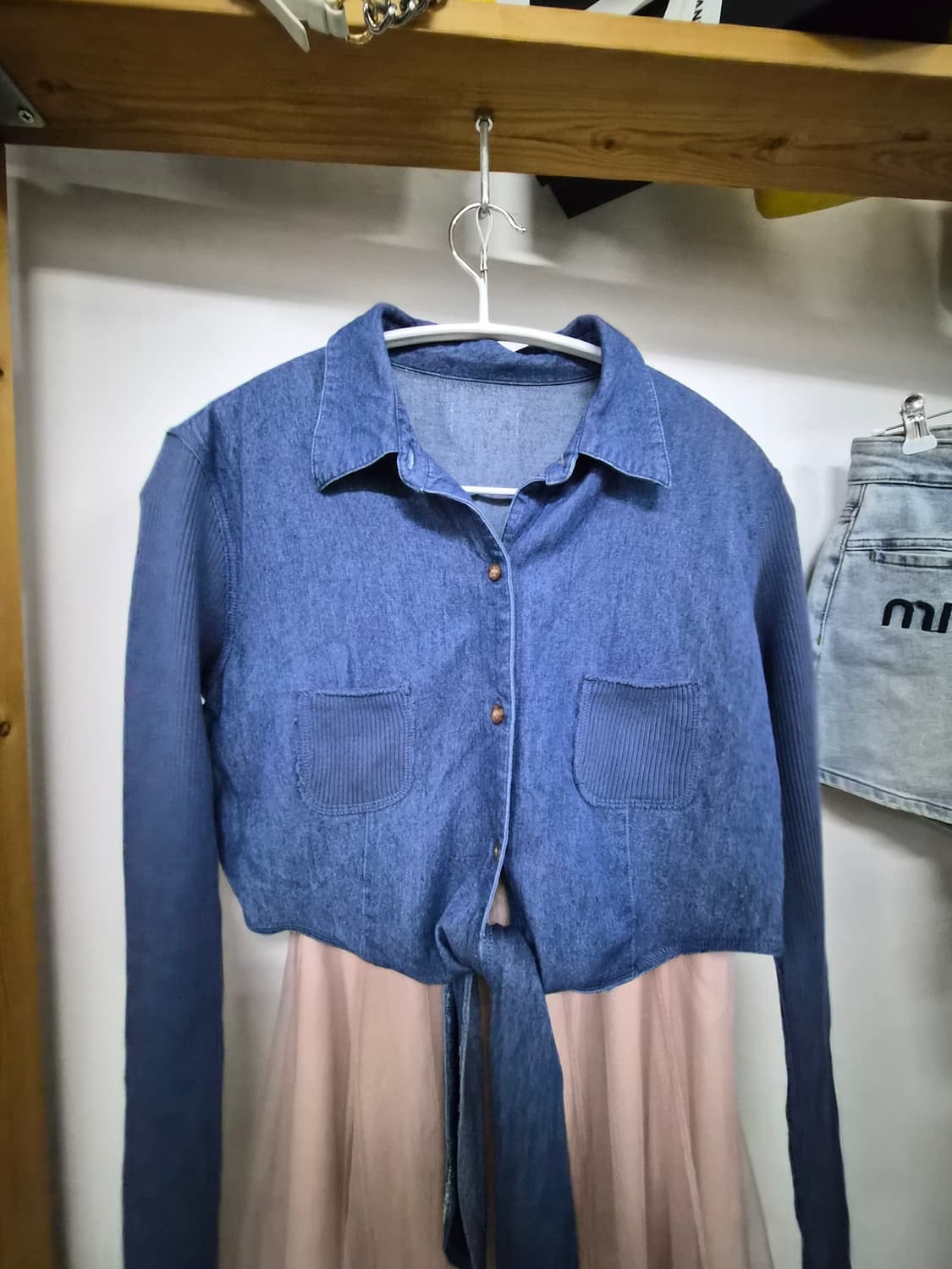 골지니트 크롭데님 셔츠 상품이미지4
