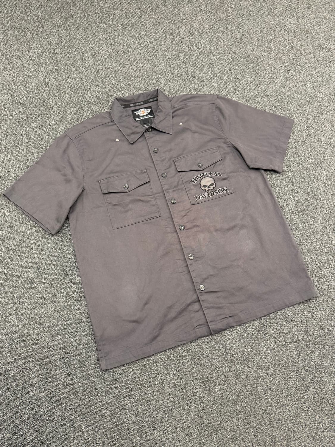 L)할리데이비슨 빈티지 윌리지 스컬 자수 반팔 셔츠 상품이미지1