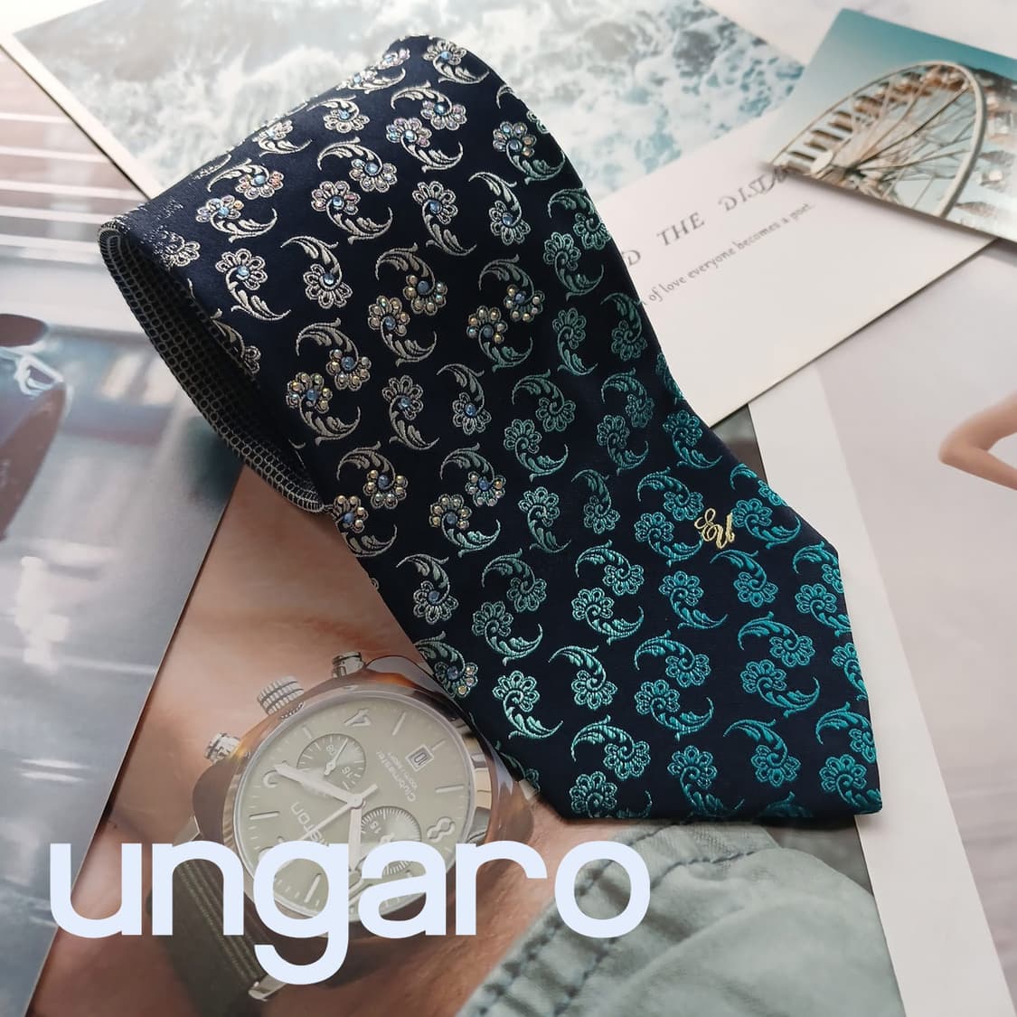 웅가로 실크 네이비 플라워 자수 넥타이 8.5cm A+등급 A18707
 상품이미지1