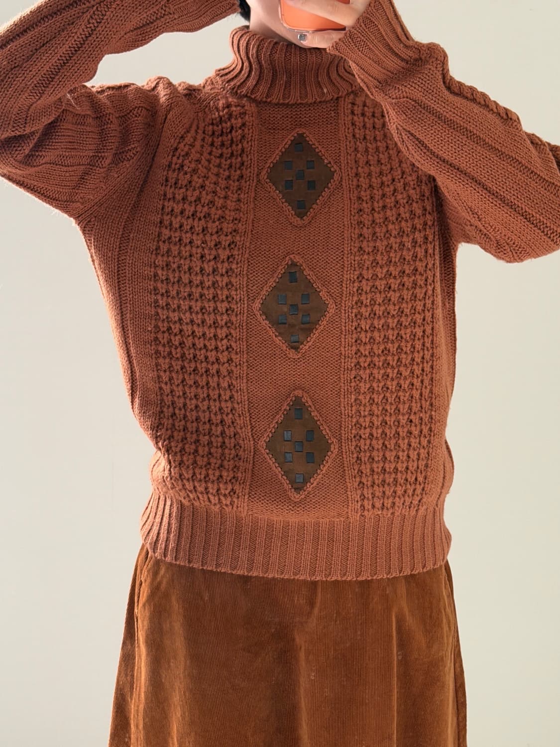 일본빈티지 아가일 포인트 카멜 터틀넥 상품이미지3