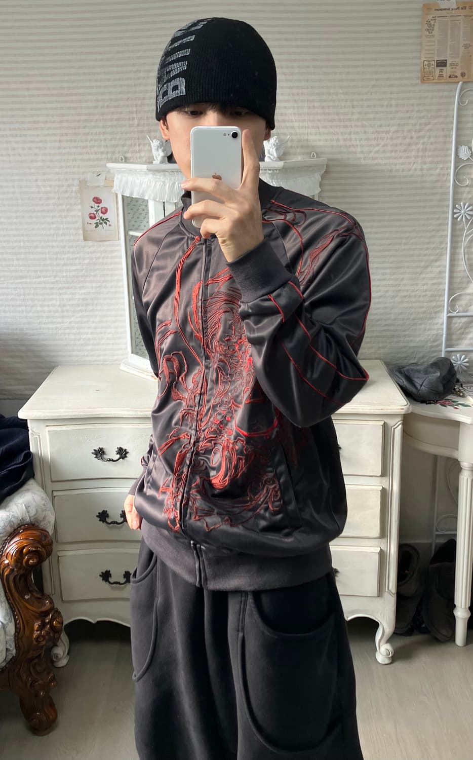 빈티지 레드 염라천왕 스카잔 o-927 y2k 스트릿 모리 갸루 일본빈티 상품이미지1