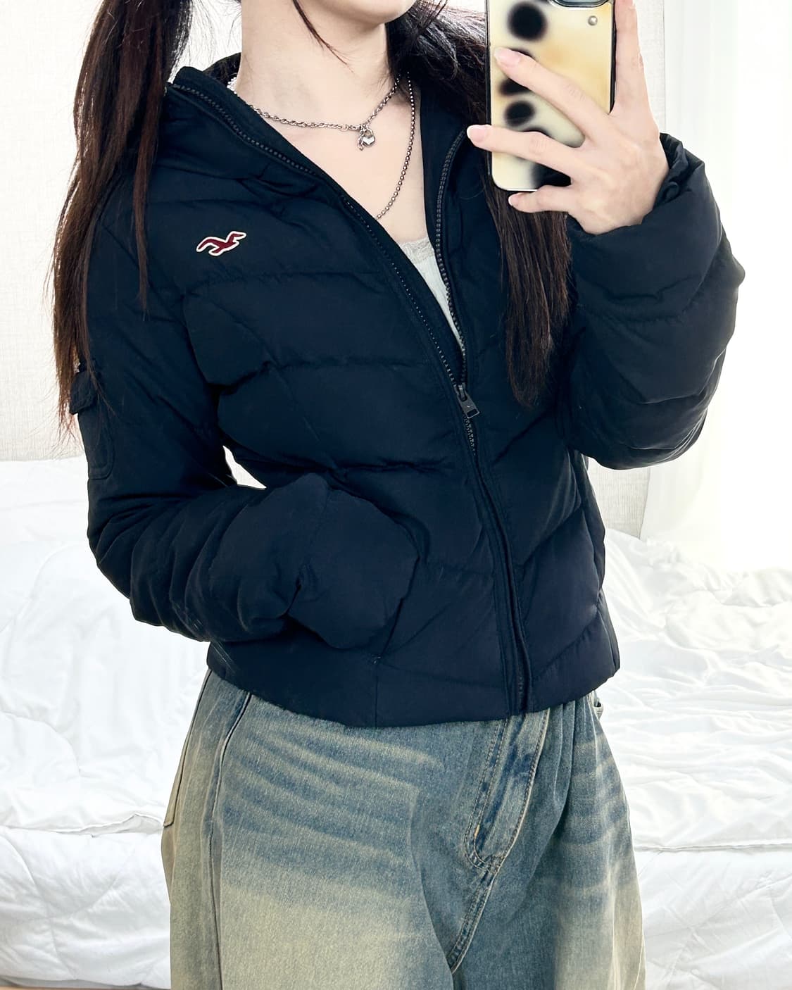 홀리스터 자수로고 네이비 슬림 패딩 상품이미지1