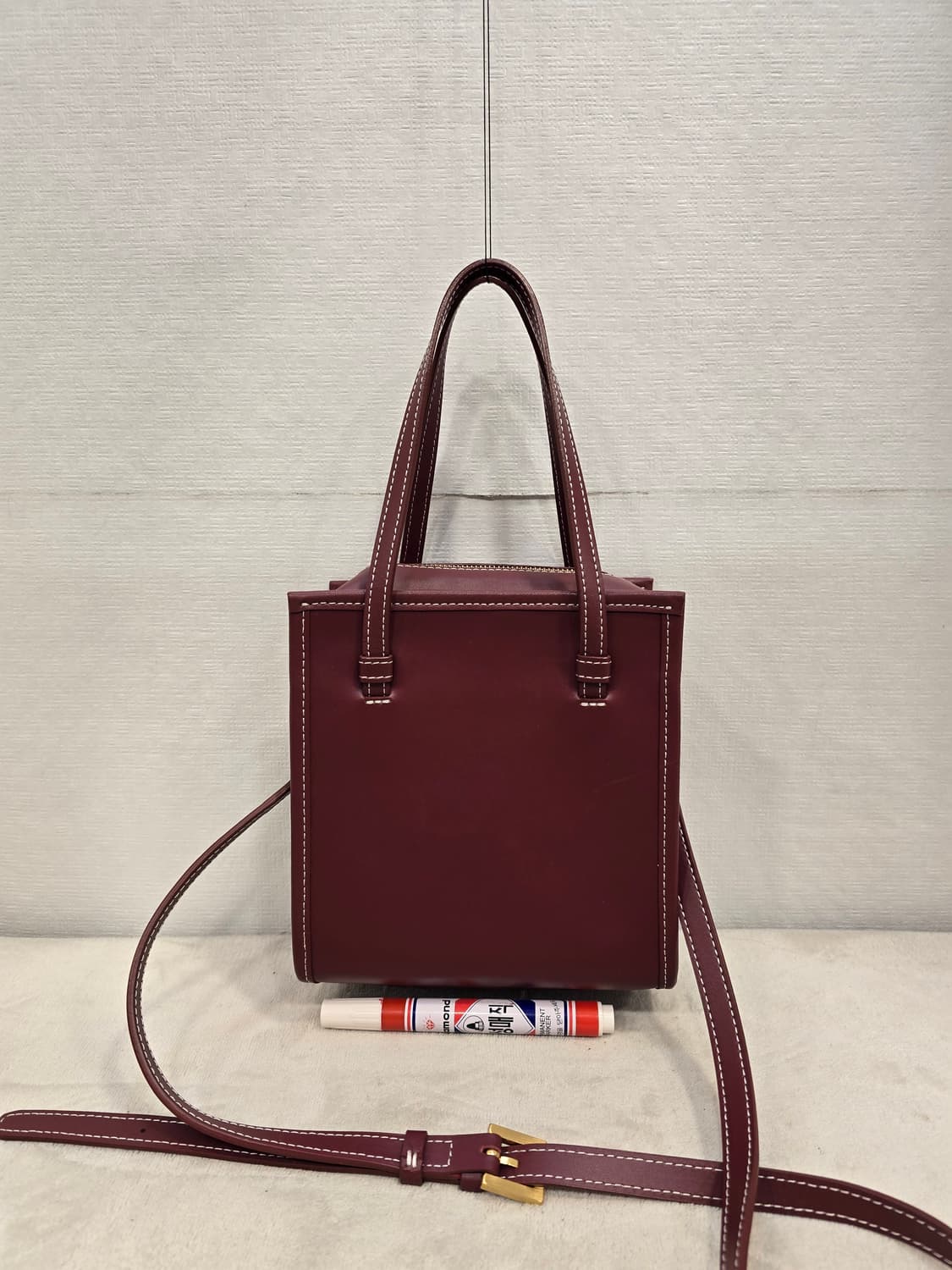 거의새거) 칼린 스퀘어백 미니 토트백 크로스백 버건디색 상품이미지3