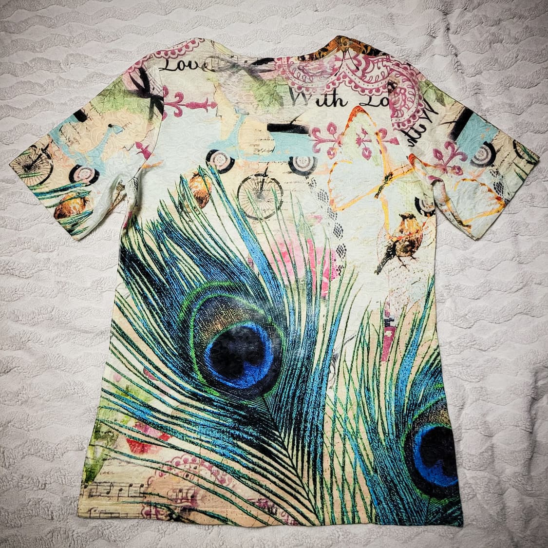 00s FORMICA Peacock Feather Glitter tee 상품이미지5