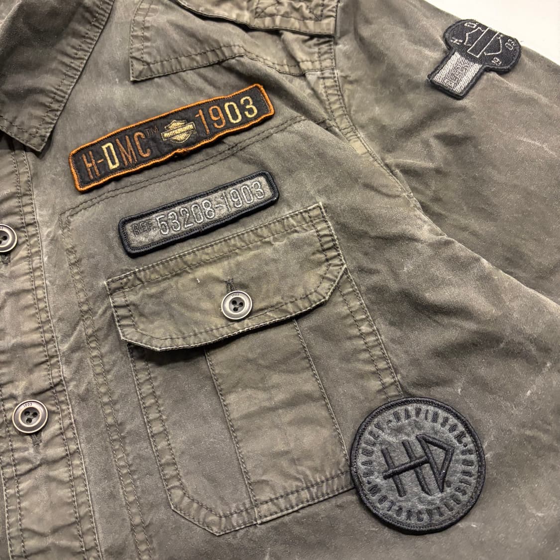 [M] 할리데이비슨 왁스 패치 워크 셔츠 카키 B499 상품이미지4