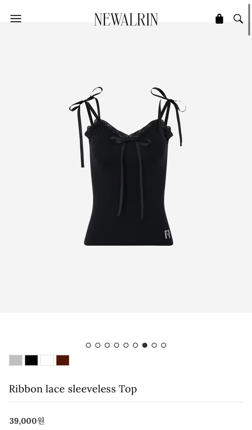 뉴얼린 리본 레이스 슬리브 탑 블랙 상품이미지1