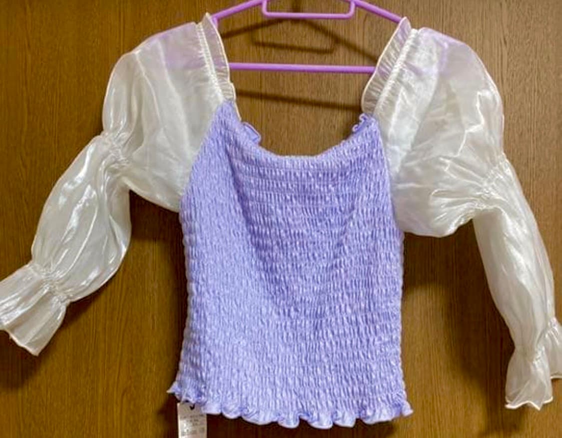 퍼프 소매 스모크 블라우스 라벤더 퍼플 오프숄더 탑 갸루 발레코어 y2k 상품이미지1