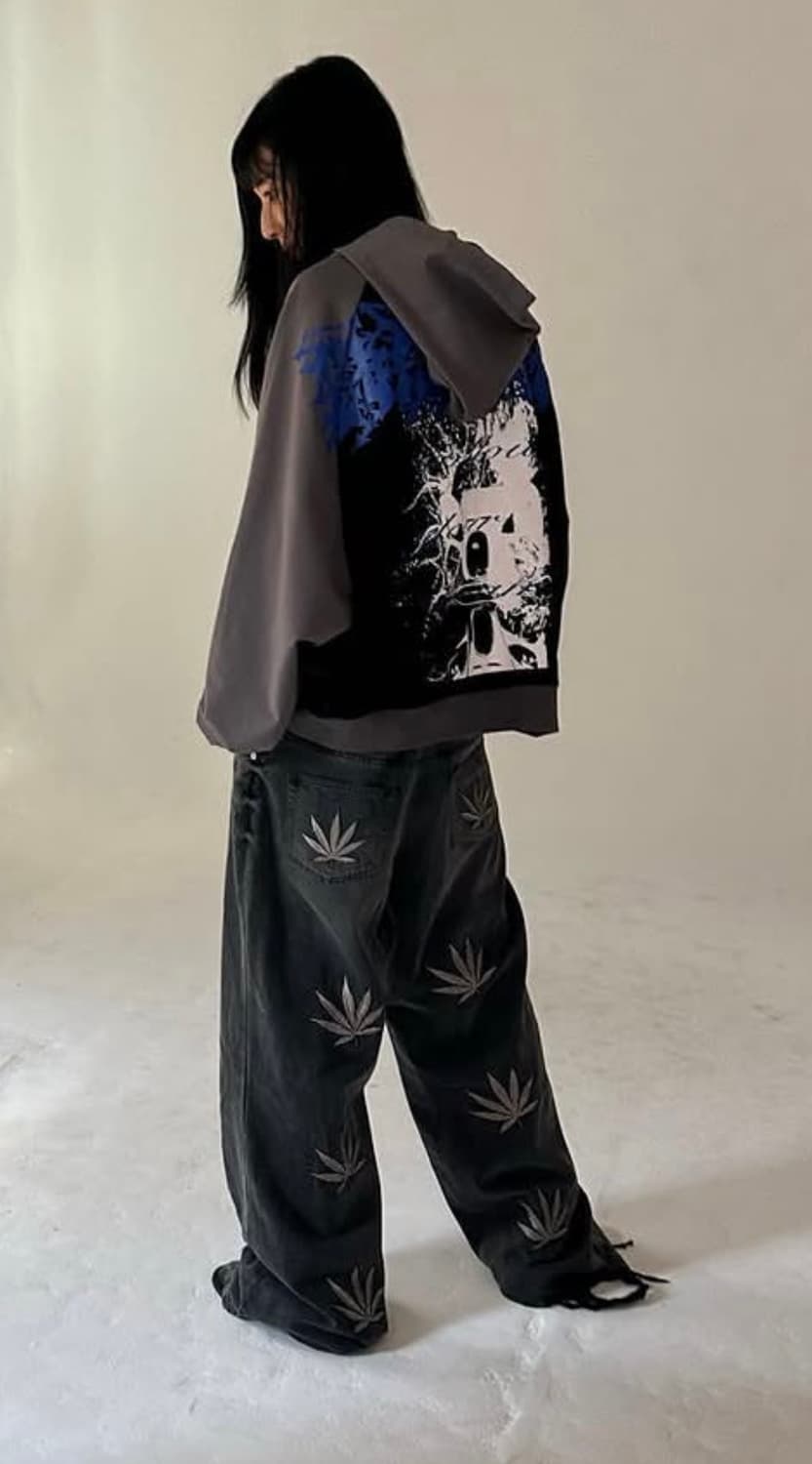 Haunted Starbucks 대마초 자수 플레어 데님 새상품 급처 상품이미지4