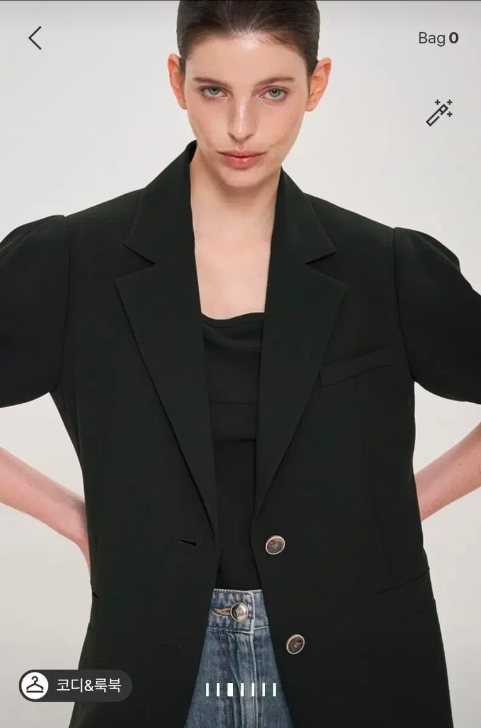 [오브제] 한섬 백 핀턱 하프 슬리브 자켓 24ss 블랙 상품이미지1