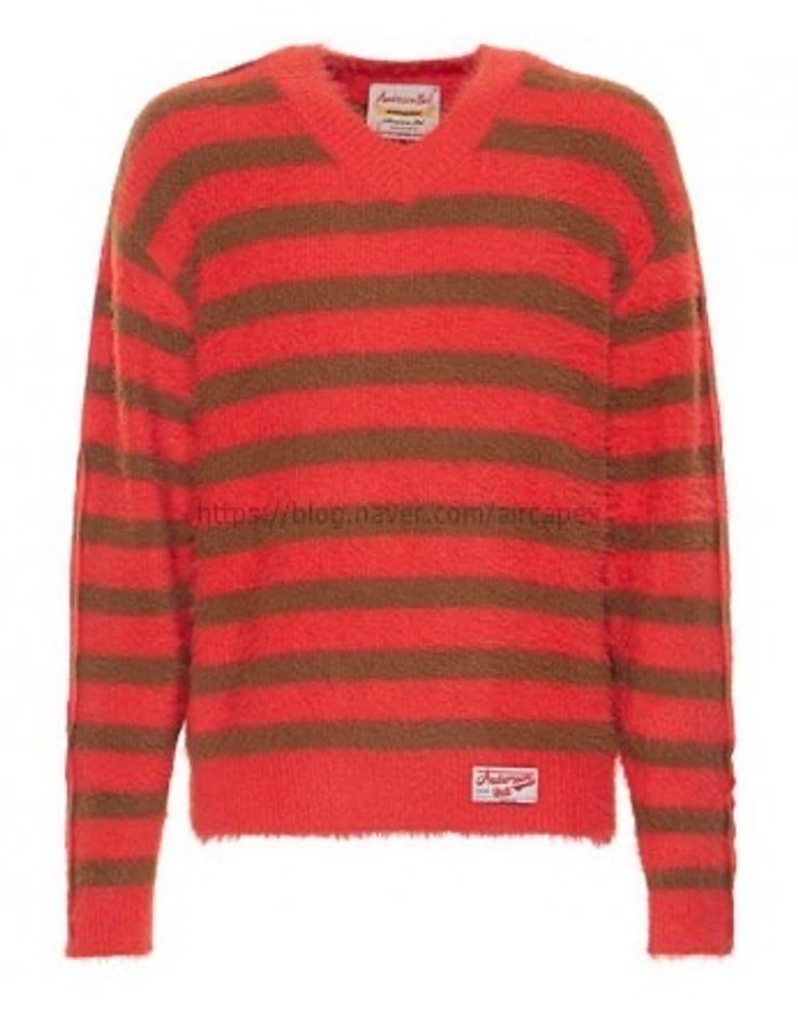 앤더슨벨 유니섹스 스트라이프 헤어리 브이넥 스웨터 오렌지브라운 상품이미지1