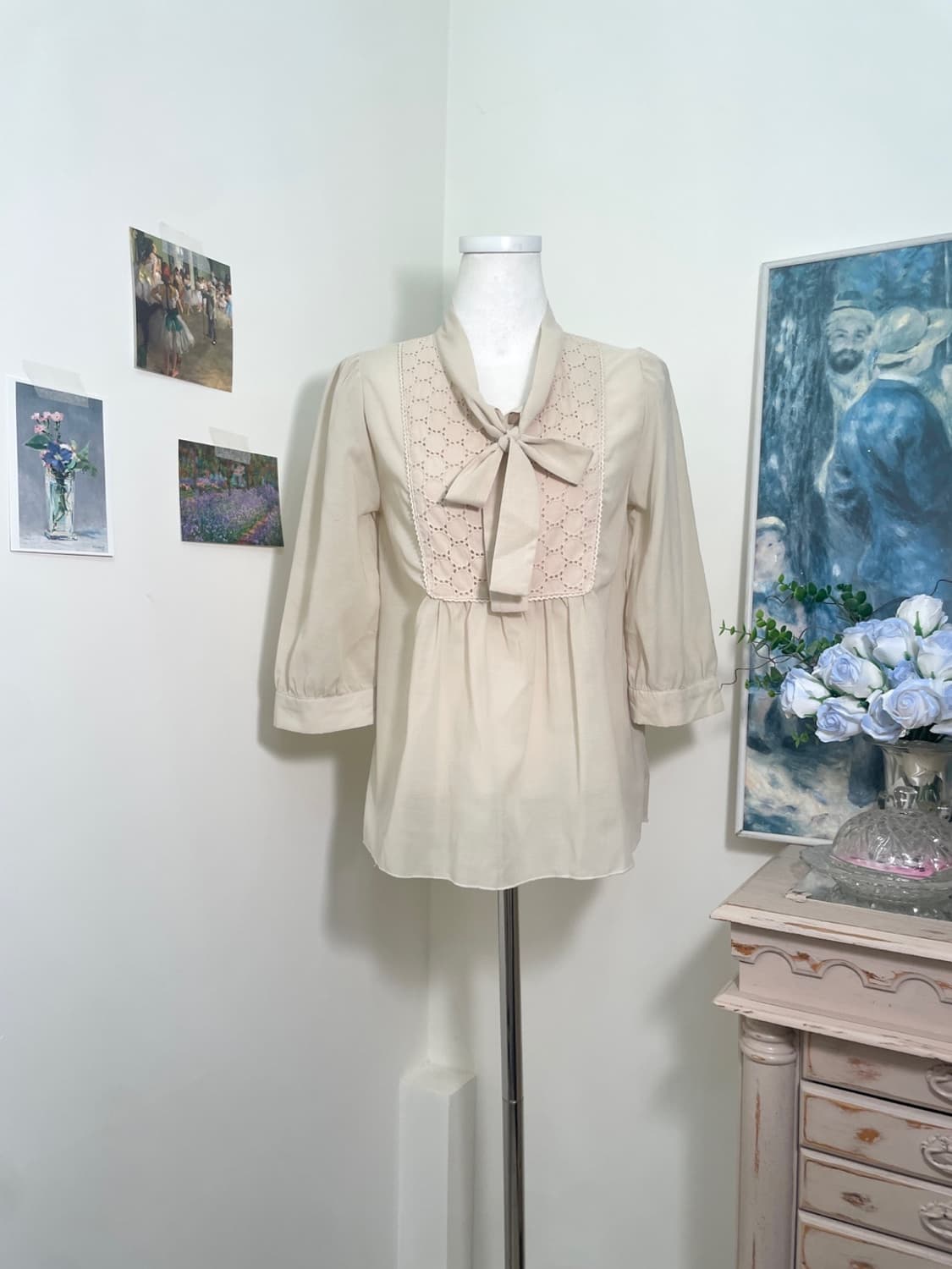 butter lace trim bow point mori blouse 상품이미지1
