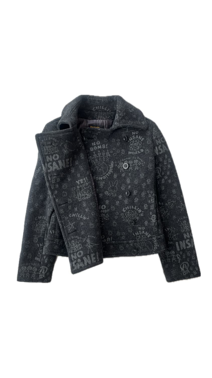 히스테릭 글래머 아카이브 화난 토끼 스케치 더블 버튼 크롭 쇼트 피코트 상품이미지2