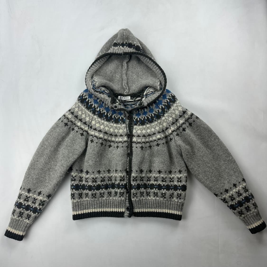 유라고 노르딕 자카드 후디 가디건 그레이 상품이미지3
