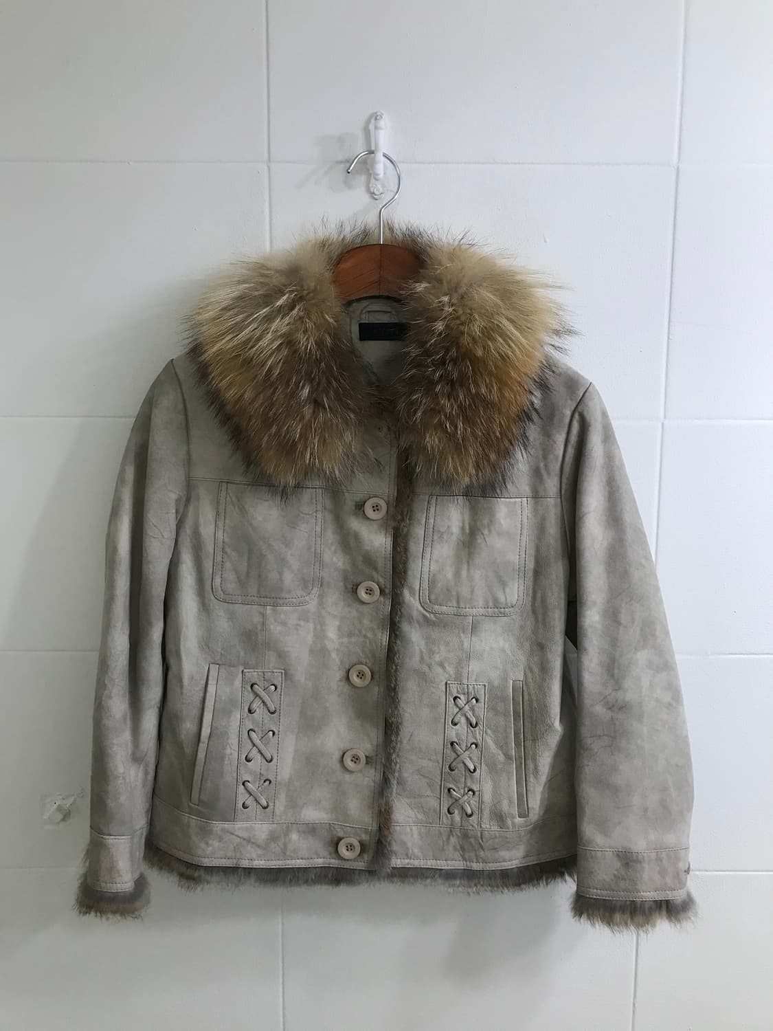 뮤트 베이지 아일렛 레더자켓 모리걸 니혼진 코디세트 상품이미지4