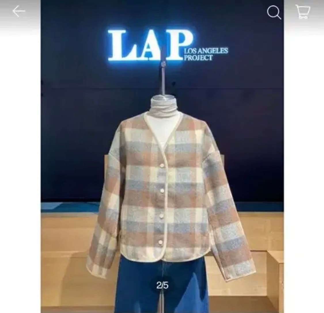 조유리 착용) LAP V넥 코듀로이 배색 V넥 자켓 랩 숏코트 체크 상품이미지2