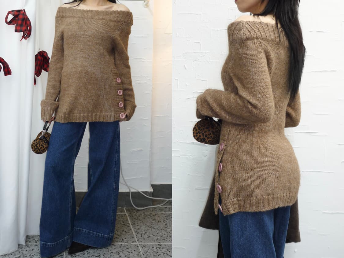 buttons off-shoulder knit 상품이미지1