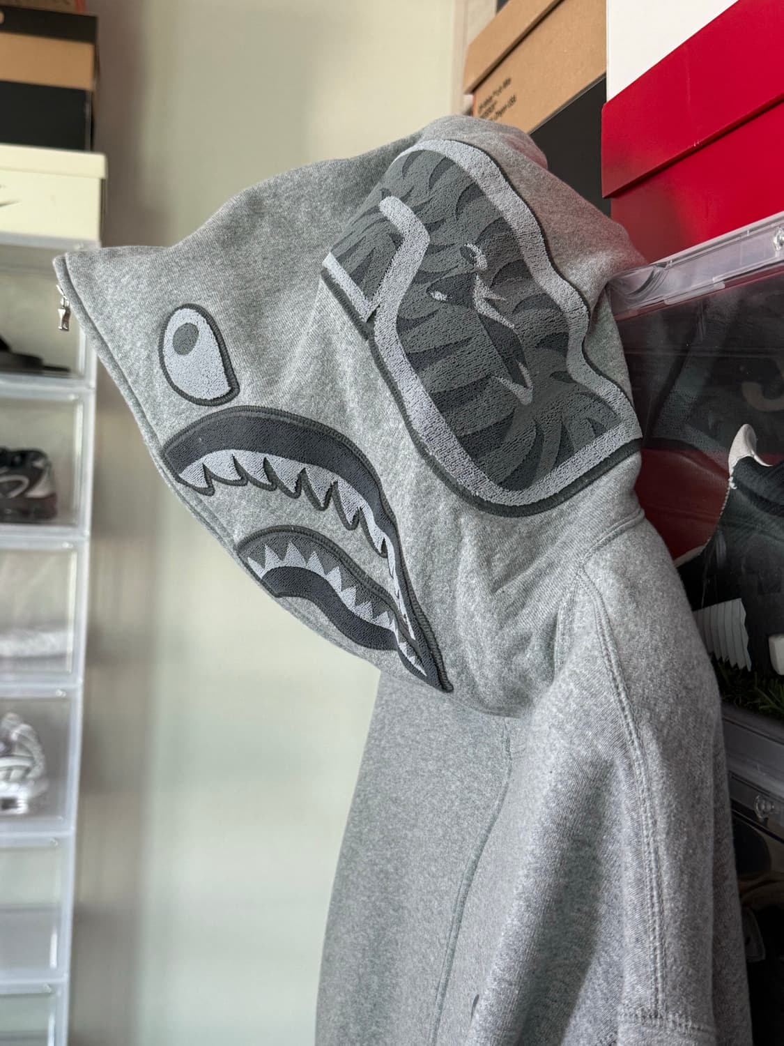 베이프 에이프 헤드 원 포인트 샤크 집업 후드 그레이 L 상품이미지3