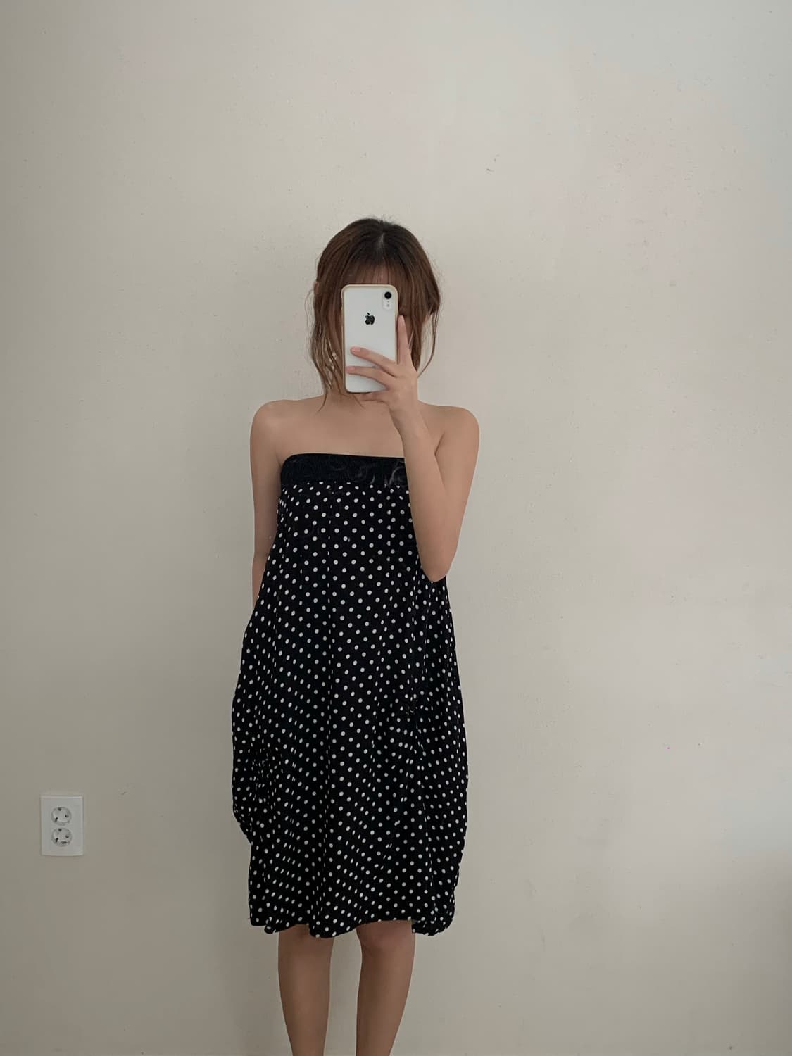 모리걸 히메갸루 블랙 땡땡이 도트 리본 튜브탑 원피스 상품이미지2