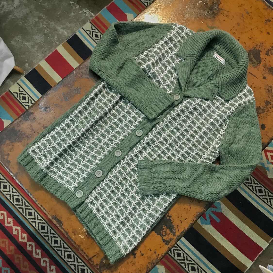 Japan 빈티지 카키 그린 하찌 카라 니트 가디건 여성 55 66 상품이미지2