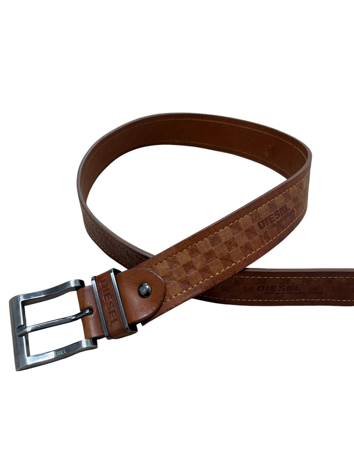 디젤 브라운 체크 레더 벨트 상품이미지1