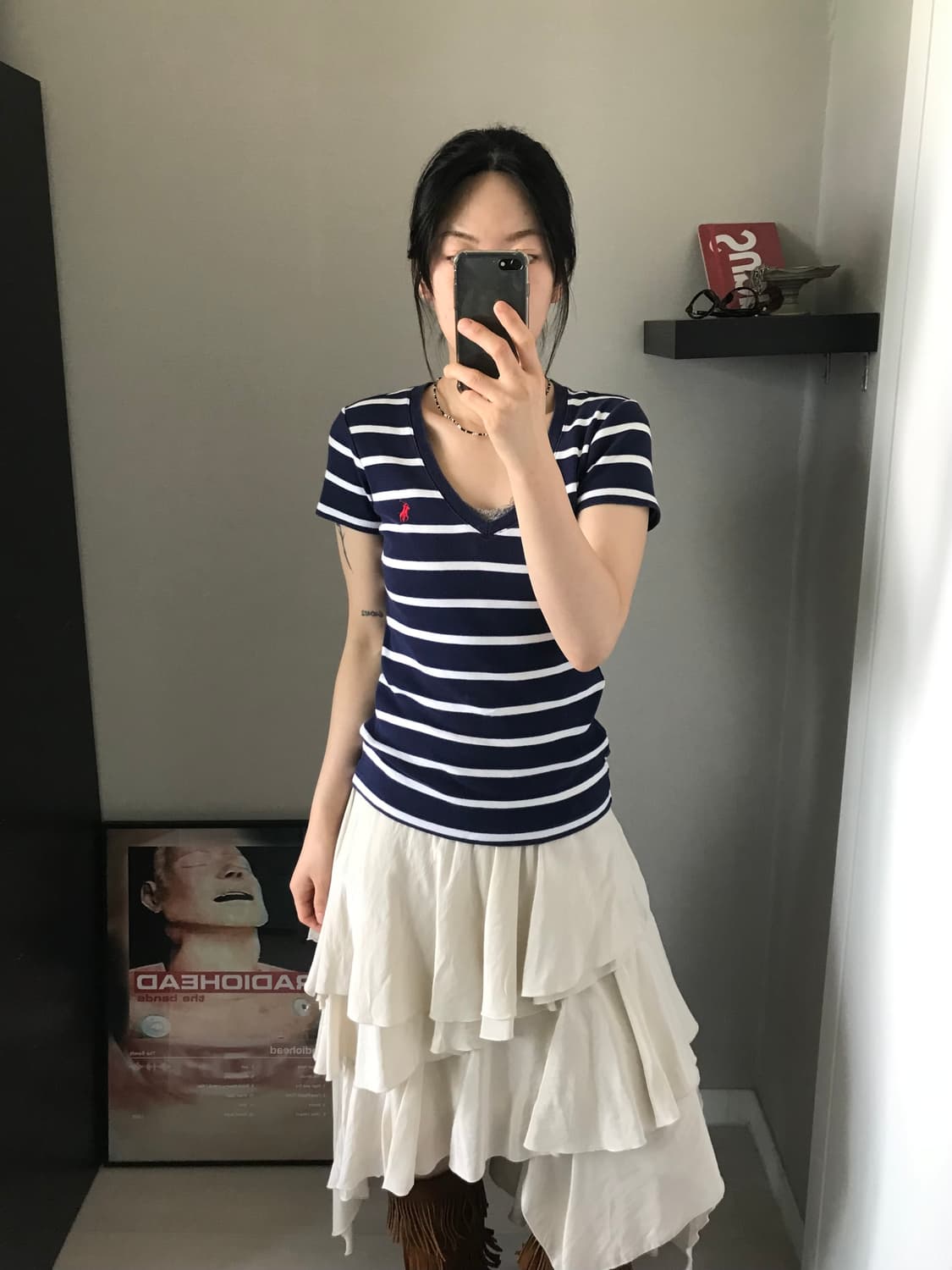 폴로 랄프로렌 포니 로고 스트라이프 브이넥 반팔 상품이미지1