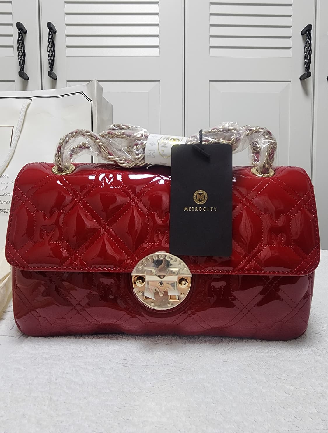 메트로시티 페이던트 리얼 가죽 핸드백 새상품 상품이미지1