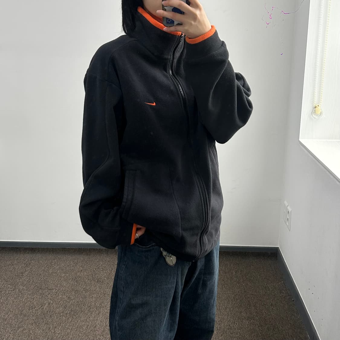Nike 나이키 오렌지 포인트 블랙 후리스집업 상품이미지2