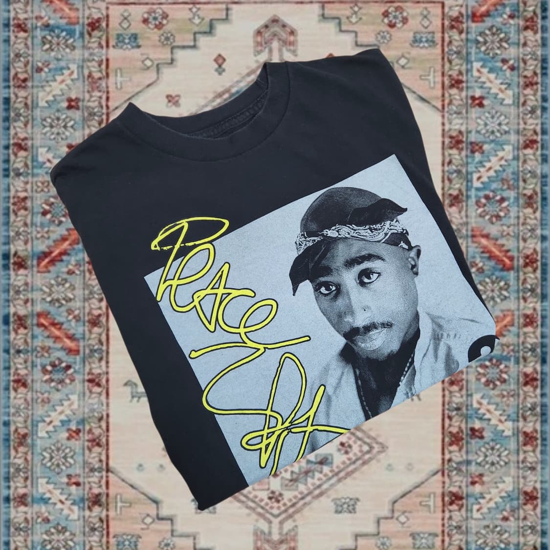 2PAC 샤커 빈티지 그래픽 블랙 반팔티 (S) 상품이미지3