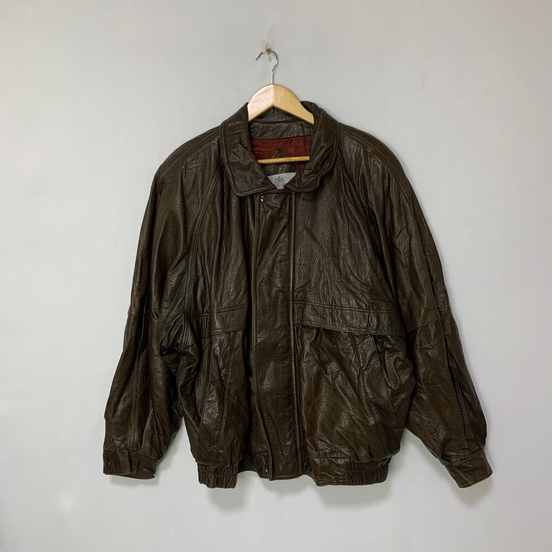아쿠아스큐텀 빈티지 천연가죽 봄버 자켓 리얼레더 브라운 남녀공용 오버핏 상품이미지1