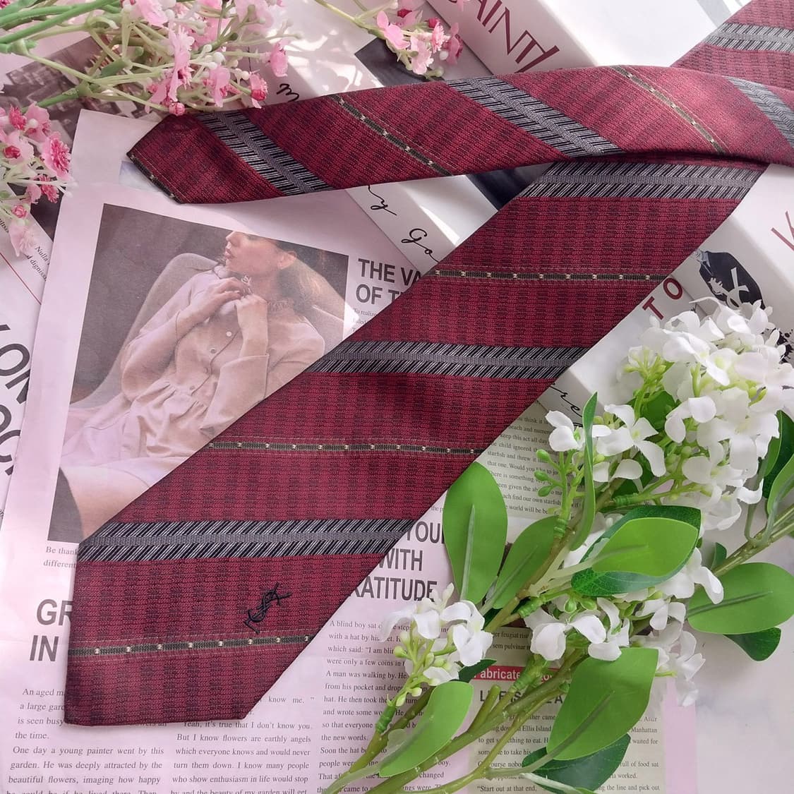 입생로랑 넥타이 와인 스트라이프 B등급 K2430
 상품이미지2