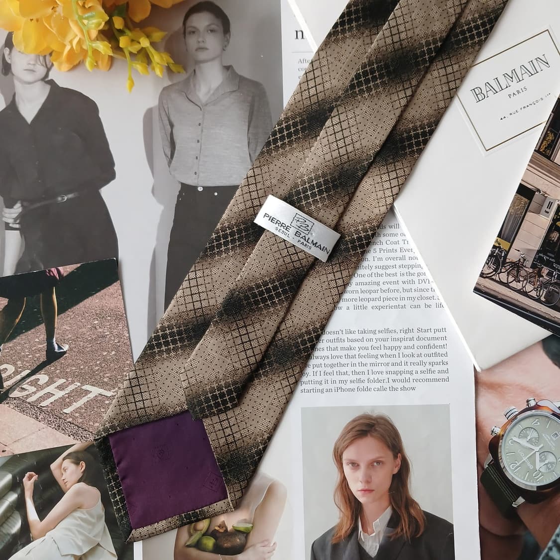 발망 실크 브라운 체크 패턴 넥타이 9.3cm A+등급 A19255
 상품이미지6