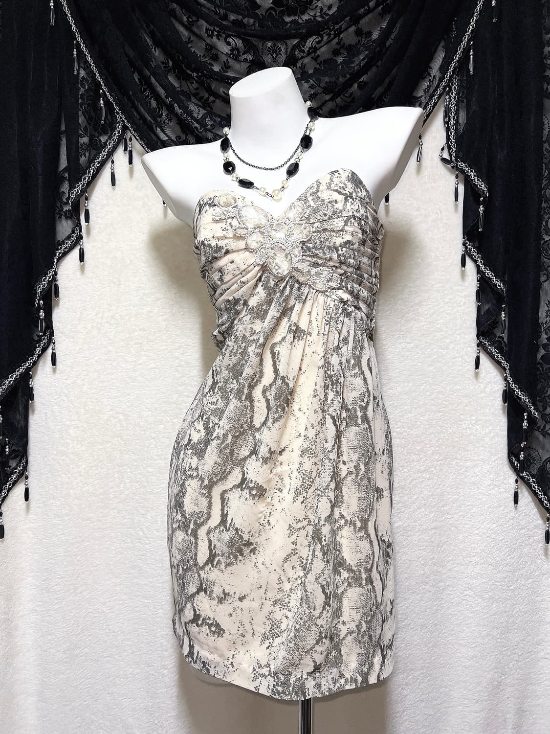 로맨틱갸루 로걀 오리엔탈 오네 히메 파이톤패턴 큐빅비즈 탑드레스 원피스 상품이미지8