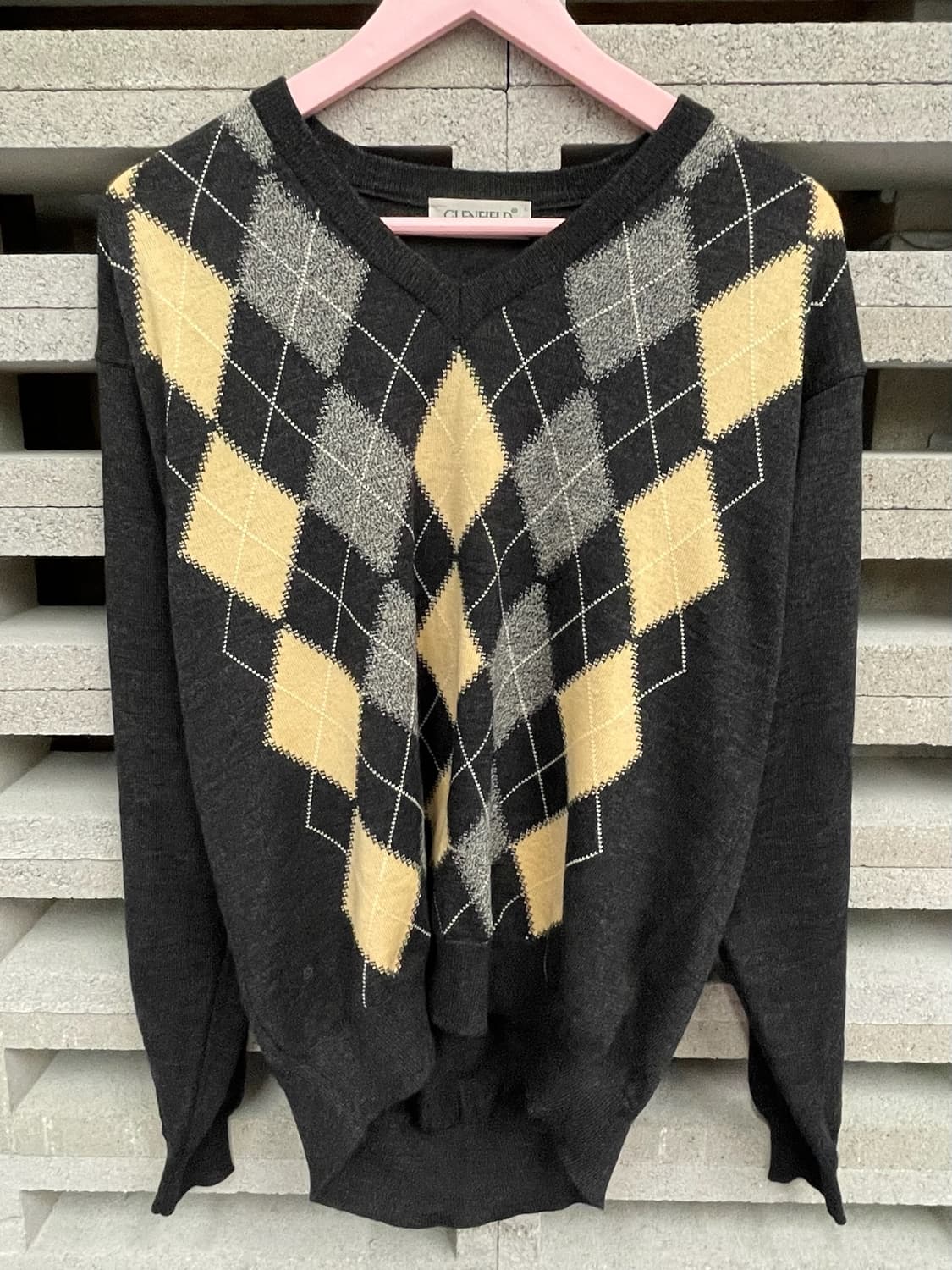 1990s Italy 글렌필드 아가일 브이넥 니트 상품이미지3