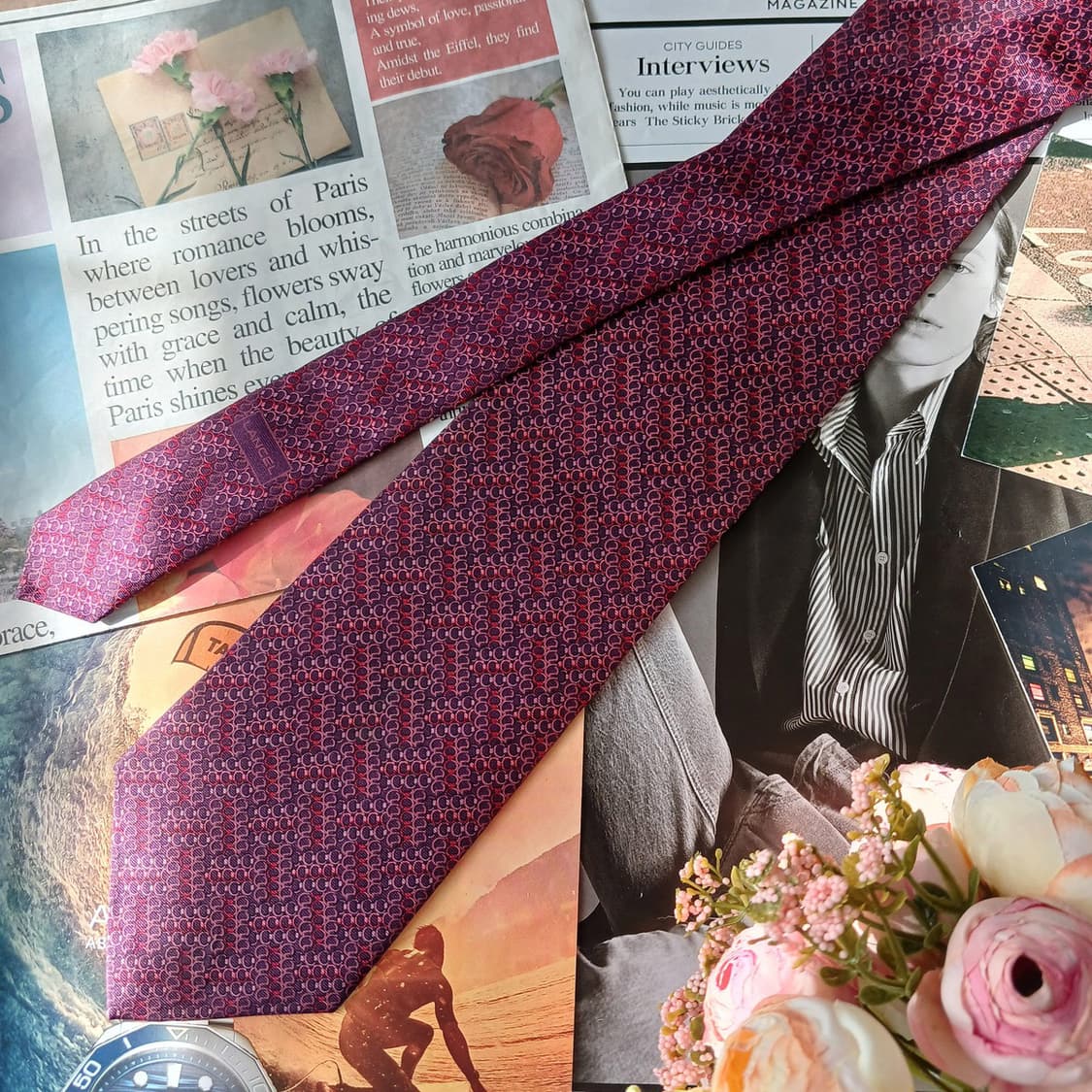 란셀 실크 퍼플 패턴 넥타이 9.6cm A등급 A19824 상품이미지4