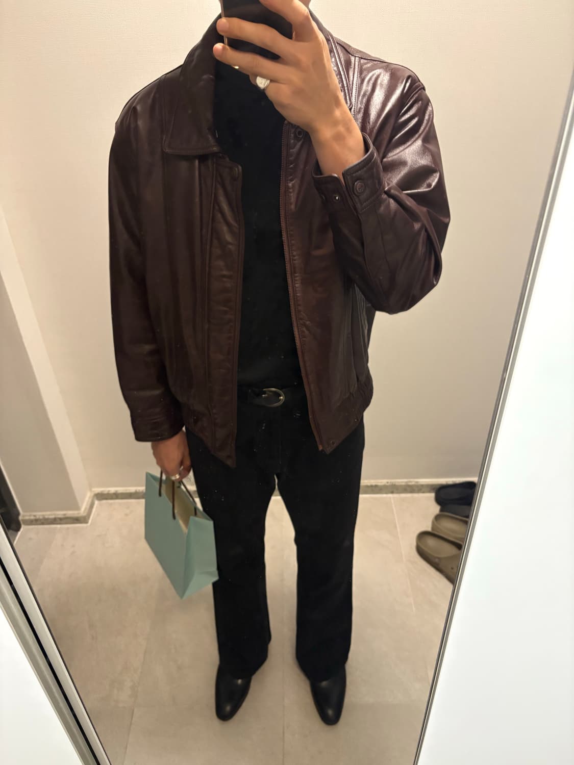 빈티지 버건디 레더 봄버 자켓 95-100사이즈 선플라워 맛 상품이미지4