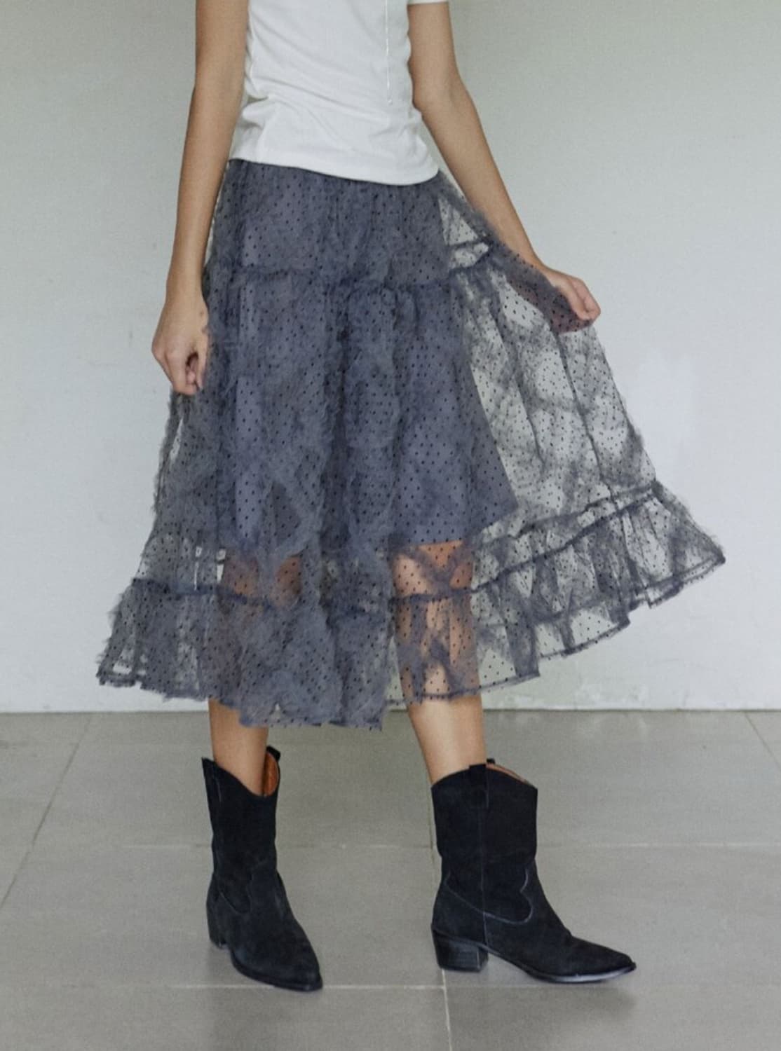 호쿠스포쿠스 폴카 도트 프릴 스커트 그레이 상품이미지1