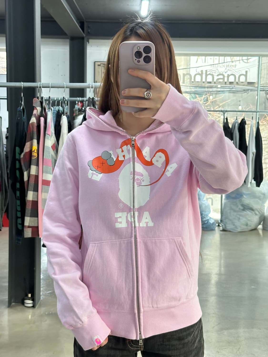 베이프x카우스 풀 후드집업 핑크 상품이미지1