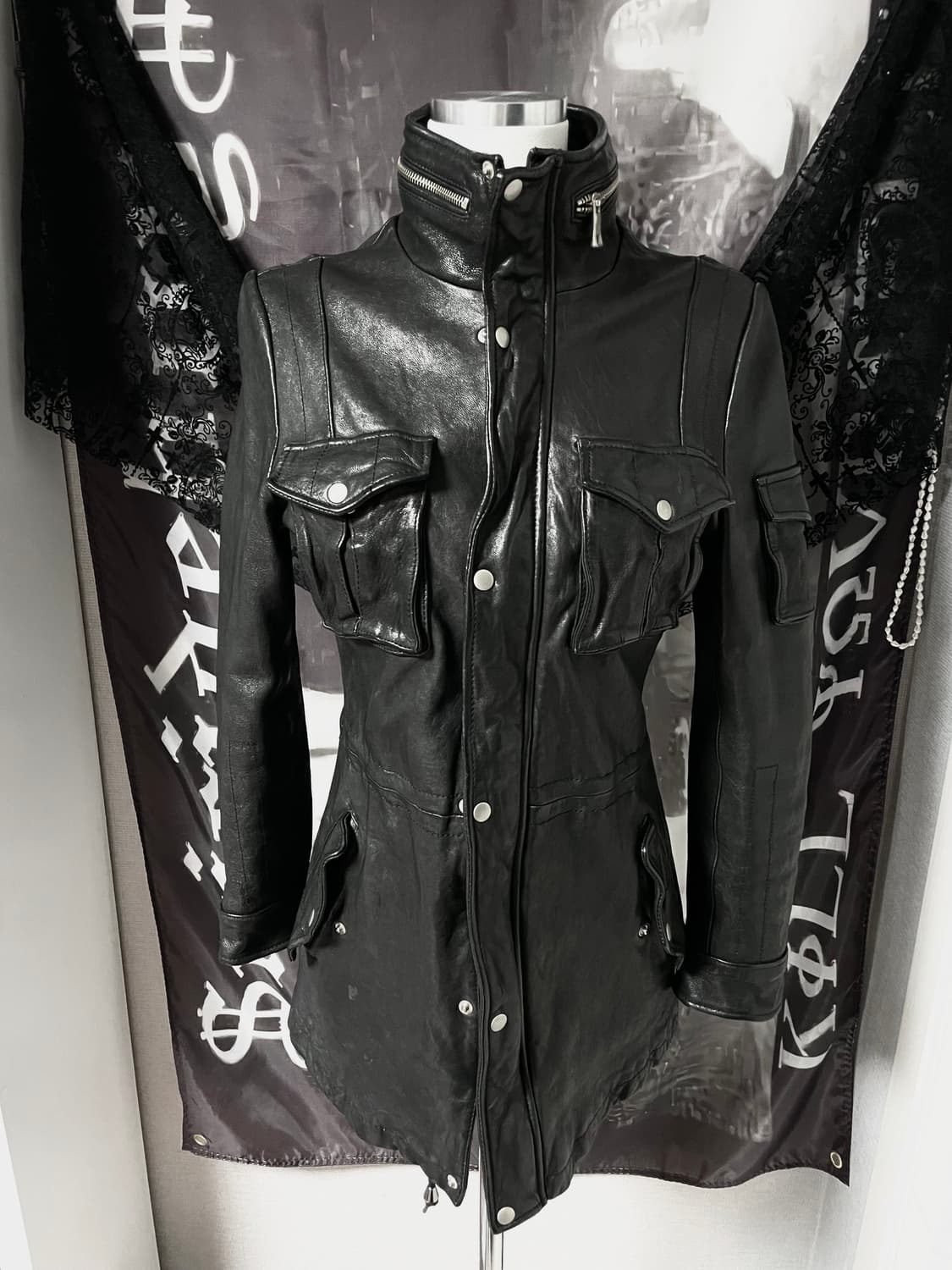 ITALY sheepskin 지퍼하이넥레더자켓 빈티지락시크릭오웬스디올st 상품이미지1